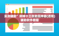 实测辅助”财神十三张助赢神器(透视)辅助软件教程