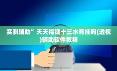 实测辅助”天天福建十三水有挂吗(透视)辅助软件教程