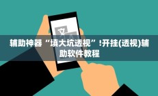 辅助神器“填大坑透视”!开挂(透视)辅助软件教程