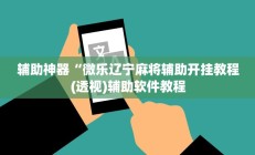 辅助神器“微乐辽宁麻将辅助开挂教程(透视)辅助软件教程