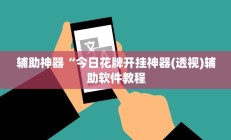 辅助神器“今日花牌开挂神器(透视)辅助软件教程