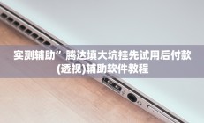 实测辅助”腾达填大坑挂先试用后付款(透视)辅助软件教程