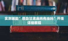 实测辅助”攒劲甘肃麻将有挂吗”开挂详细教程