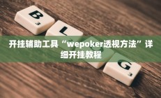 开挂辅助工具“wepoker透视方法”详细开挂教程