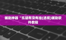 辅助神器“乐胡有没有挂(透视)辅助软件教程