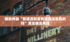 辅助神器“新道游到底有透视挂是真的吗”其实确实有挂