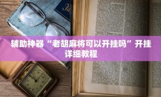 辅助神器“老胡麻将可以开挂吗”开挂详细教程