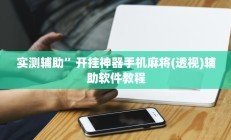 实测辅助”开挂神器手机麻将(透视)辅助软件教程