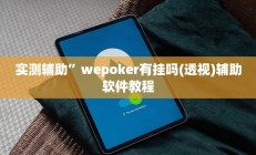 实测辅助”wepoker有挂吗(透视)辅助软件教程