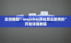 实测辅助”wepoker开挂怎么使用的”开挂详细教程